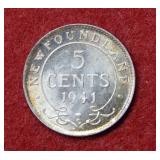 1941 Newfoundland Silver 5 Cent Coin