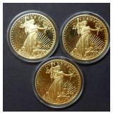 (3) 1 troy oz .999 Silver Gold Layered Replicas