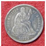 1875 Seated Liberty Silver Dime