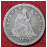 1870 Seated Liberty Silver Quarter