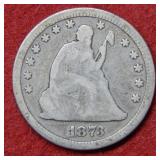 1873 Seated Liberty Silver Quarter