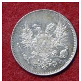 1917 Finland 50 Pennia Silver Coin