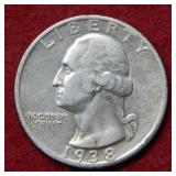 1938 S Washington Silver Quarter