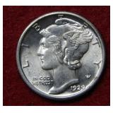 1929 Mercury Silver Dime - full split bands