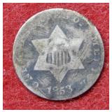 1853 Silver Three Cent Coin