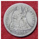 1891 O Seated Liberty Silver Dime