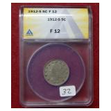 1912 S Liberty Head Nickel ANACS F12