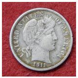1911 S Barber Silver Dime