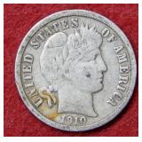 1910 D Barber Silver Dime