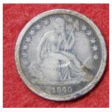 1840 Seated Liberty Silver Dime - No Drapery