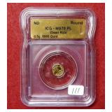 1/2 gram .999 Gold ICG MS70 PL Bullion