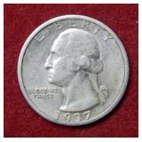 1937 S Washington Silver Quarter