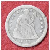1842 O Seated Liberty Silver Dime