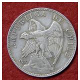 1903 Chile 50 Centavos Silver Coin