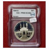 1984 S Olympic Silver Dollar ICG PR68