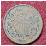 1867 Two Cent Piece - dings on reverse
