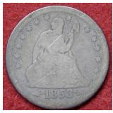 1853 Seated Liberty Silver Quarter - arrows & rays