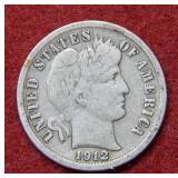 1912 D Barber Silver Dime