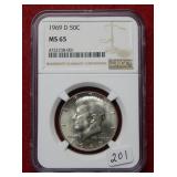 1969 D Kennedy Half NGC MS65