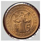 1956 Cyprus 5 Mil Coin