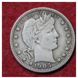 1905 Barber Silver Quarter