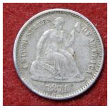 1871 Seated Liberty Silver Half Dime