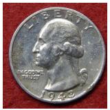 1943 S Washington Silver Quarter - cleaned