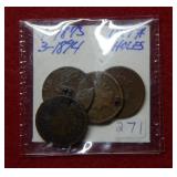 1875 & (3) 1894 Holed Indian Head Cents