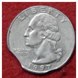1997 Double Clipped Planchet Washington Quarter