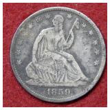 1859 S Seated Liberty Silver Half