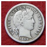 1909 D Barber Silver Dime