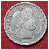 1907 Barber Silver Dime