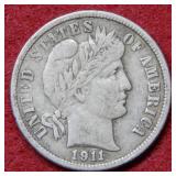 1911 S Barber Silver Dime