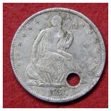 1857 Seated Liberty Silver Half - holed
