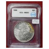 1886 Morgan Silver Dollar ICG MS63