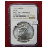 2016 Silver Eagle 1oz NGC MS70 30th Anniv