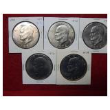 (5 coins) 1971-72-74-76-78 Ike Dollars