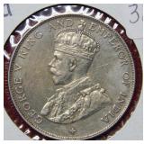 1921 Straits Settlement Silver Half