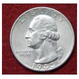 1943 S Washington Silver Quarter  - Double Motto