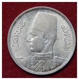 1937 Egypt 10 Piastres Silver Coin
