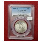 1936 D Rhode Island Silver Half PCGS MS66