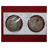 1827 & 1828 Bust Silver Halves - Holed