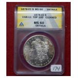1878 CC Morgan Silver Dollar ANACS MS60 Details