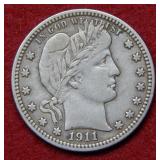 1911 Barber Silver Quarter