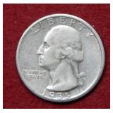 1935 S Washington Silver Quarter