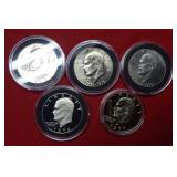 Five Eisenhower Dollars