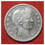 1895 S Barber Silver Half - cleaned