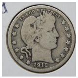 1912 S Barber Silver Quarter