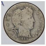 1913 Barber Silver Quarter