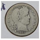 1911 D Barber Silver Quarter